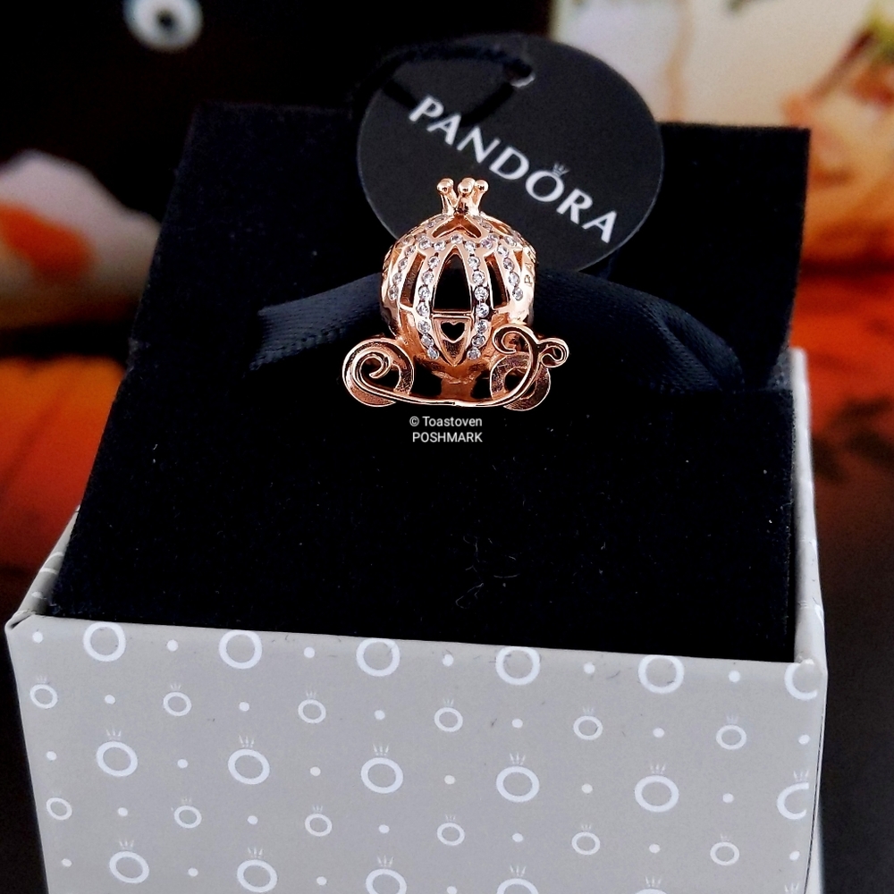 Pandora Disney Cinderella Sparkling Carriage Charm Rose Clear CZ